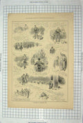 Original Old Antique Print 1885 Subaltern Christmas Duty Policeman Dogs 19th