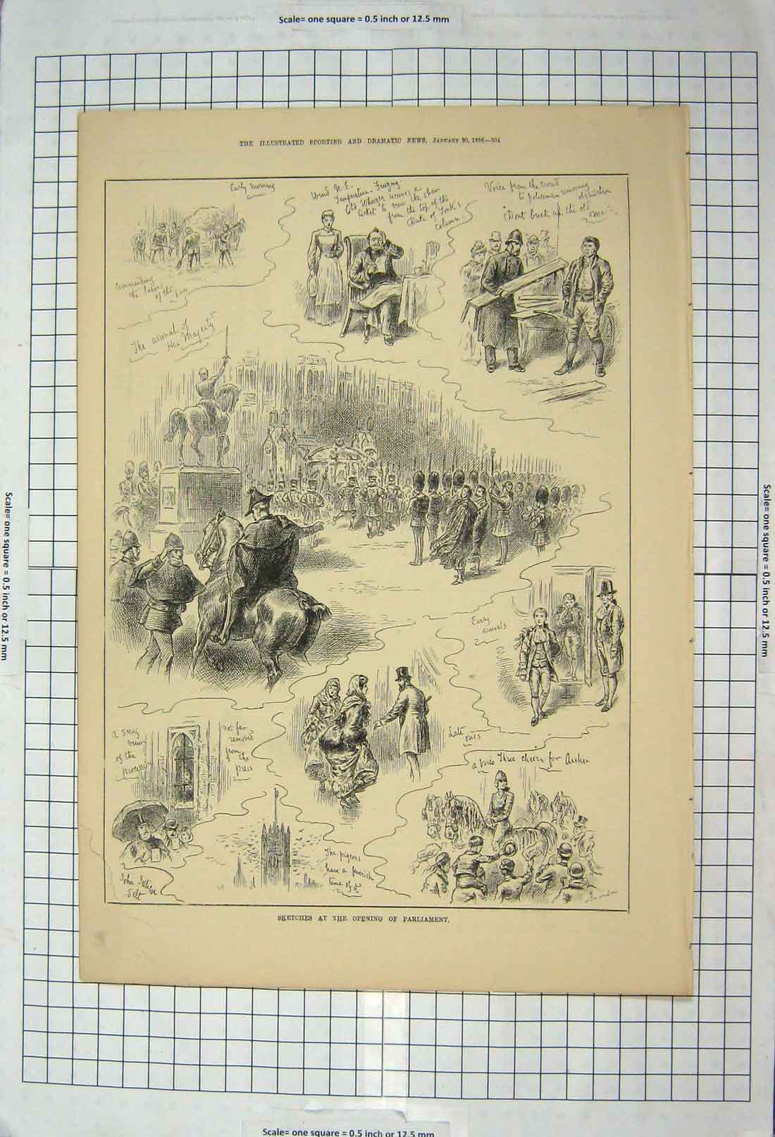 Original Old Antique Print 1886 Opening Parliament Policeman Horses Guards 19th