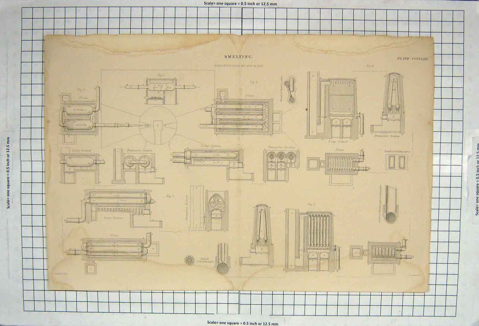 Original Old Antique Print Smelting Iron Hot Blast Machinery