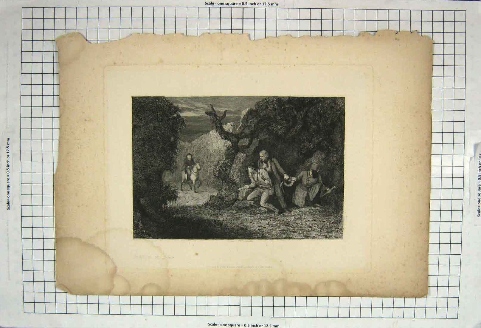 Original Old Antique Print Engraving Ripplingille Robber Hiding Horse Man