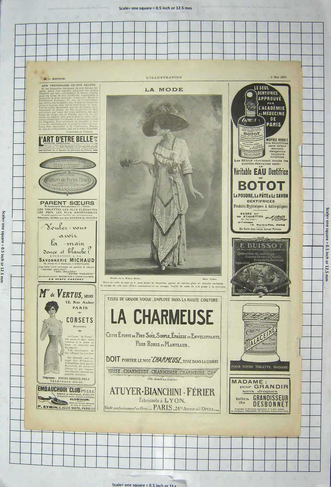 Original Old Antique Print Advertisement Charmeuse Malaceine Pasoir Auto-Strop