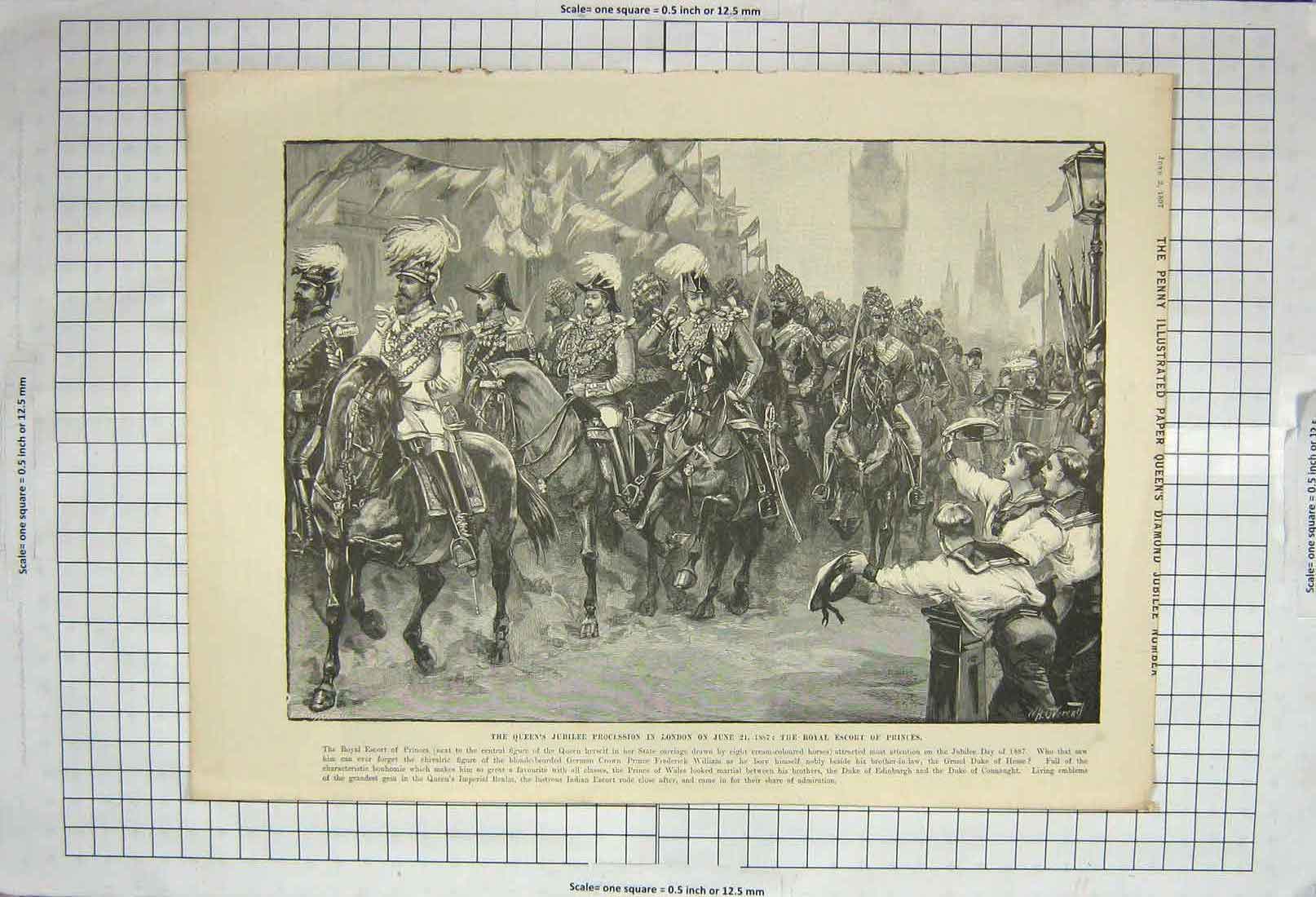 Original Old Antique Print 1897 Queen Jubilee Procession London Thanksgiving