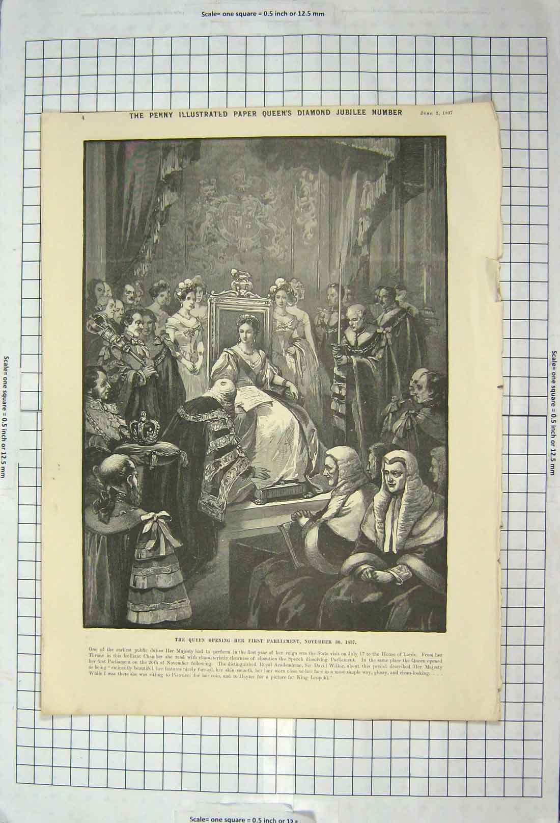 Original Old Antique Print 1897 Queen Parliament Victoria St. James'S Palace