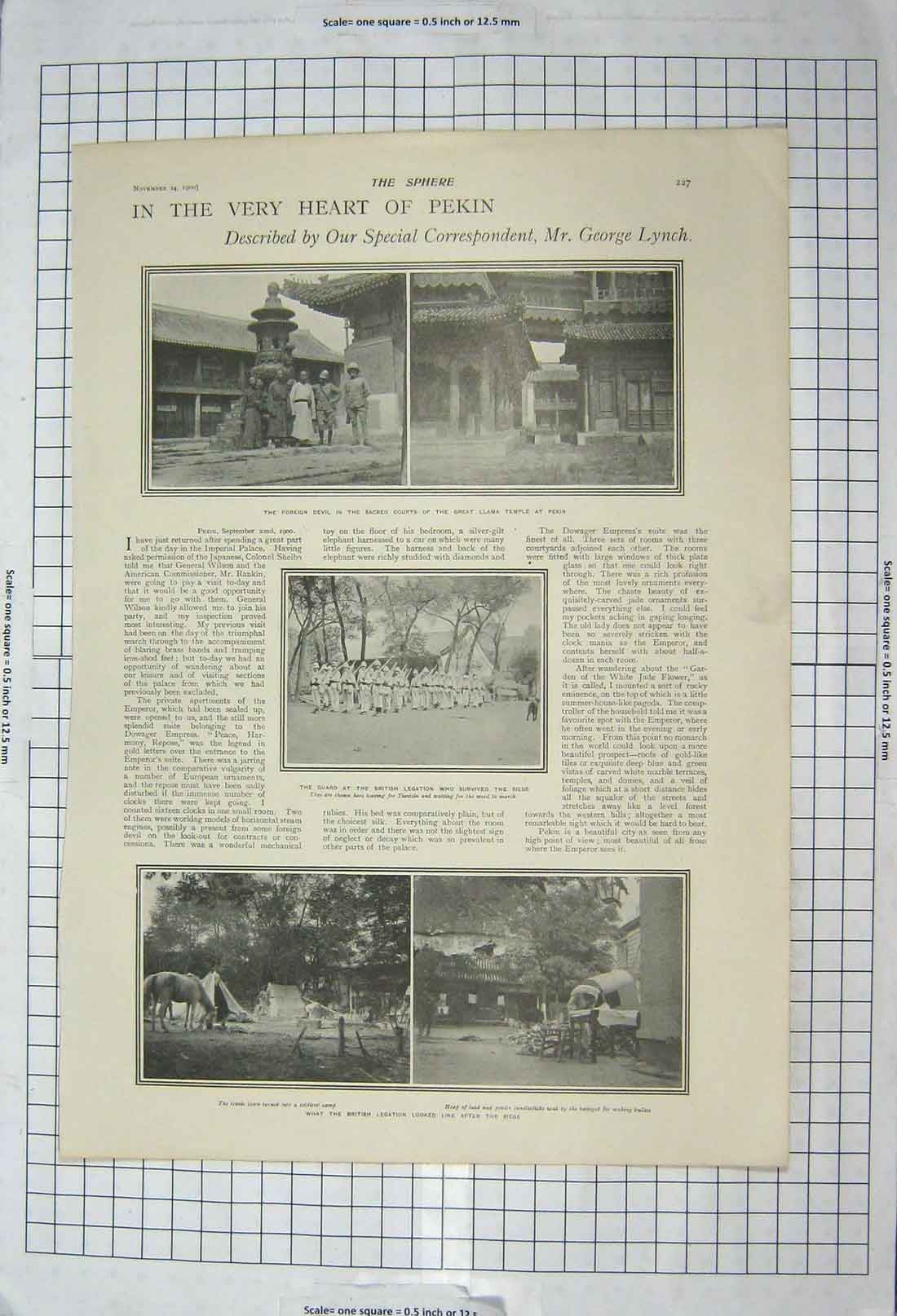 Old Antique Print 1900 Pekin British Legation Llama Temple Trawlers Fish 20th