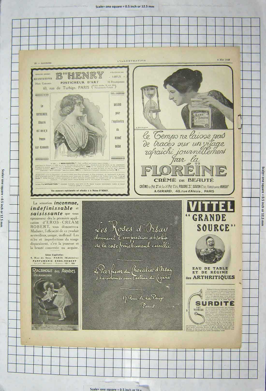 Old Antique Print 1912 Advertisement Floreine Paris Vittel Boite Regina 20th