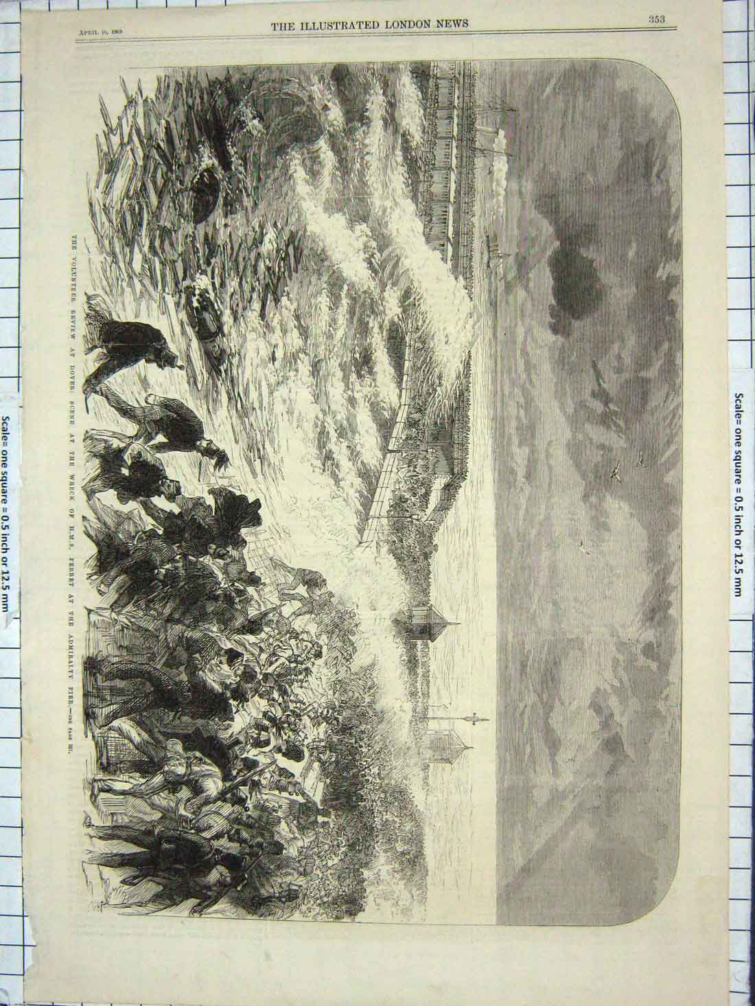 Old Antique Print 1869 Volunteer Review Dover Ship Wreck Ferret Admiralty 19th
