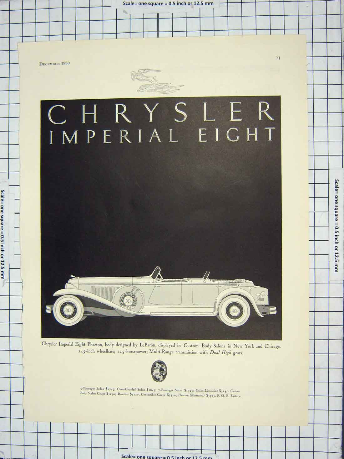 Original Old Vintage Print 1930 Advertisement Chrysler Imperial Eight Motor Car
