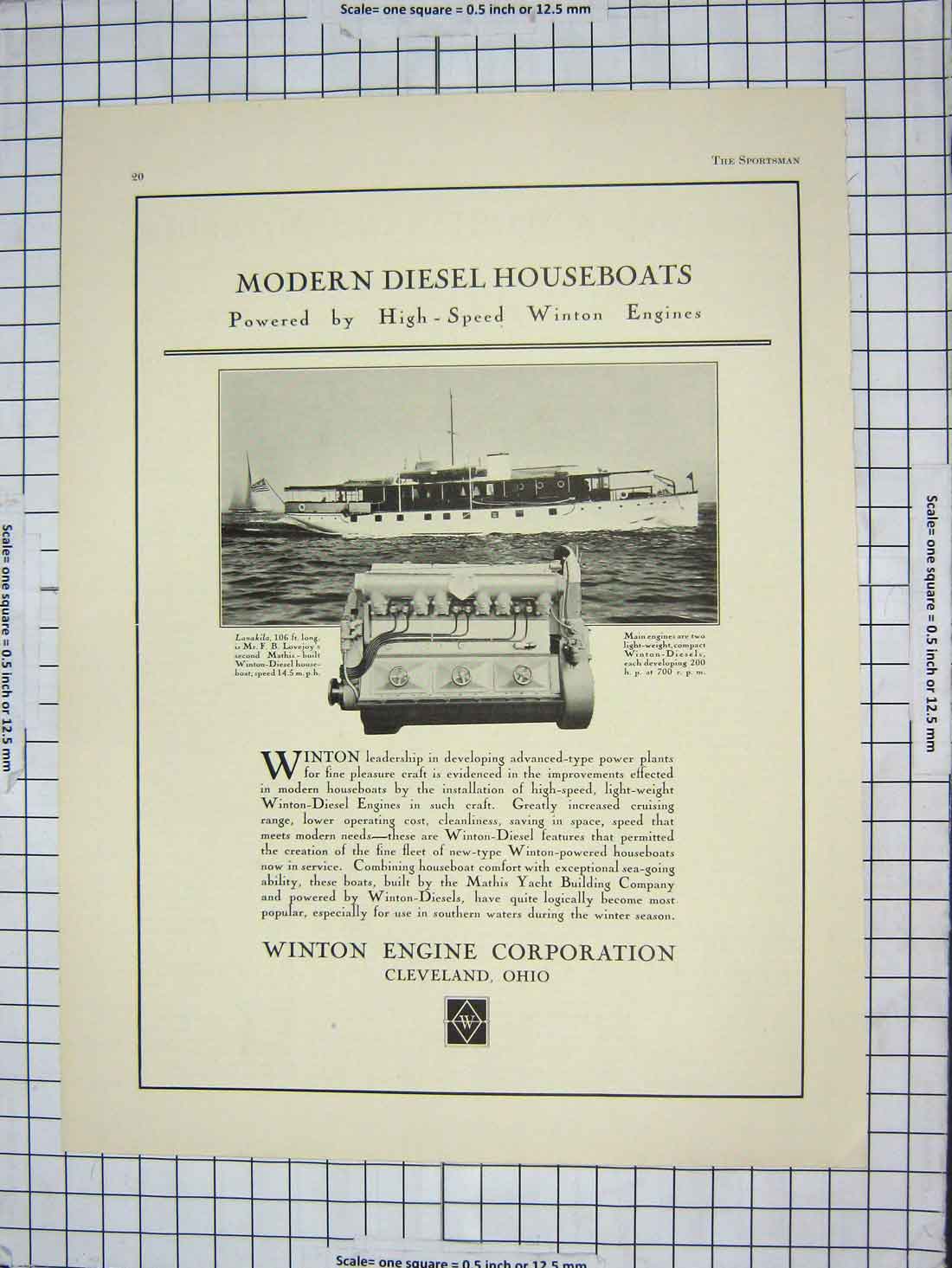 Old Antique Print Advertisement Winton Engine Corporation Cleveland Ohio