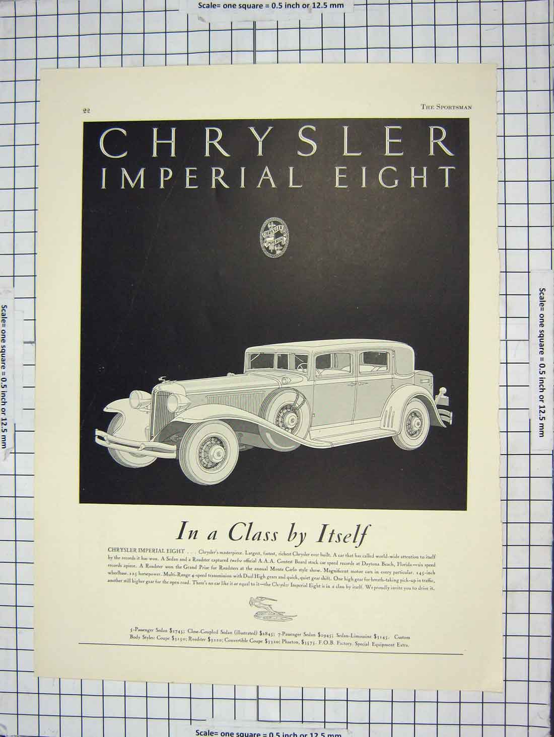 Original Old Antique Print Advertisement Chrysler Imerial Eight Motor Car