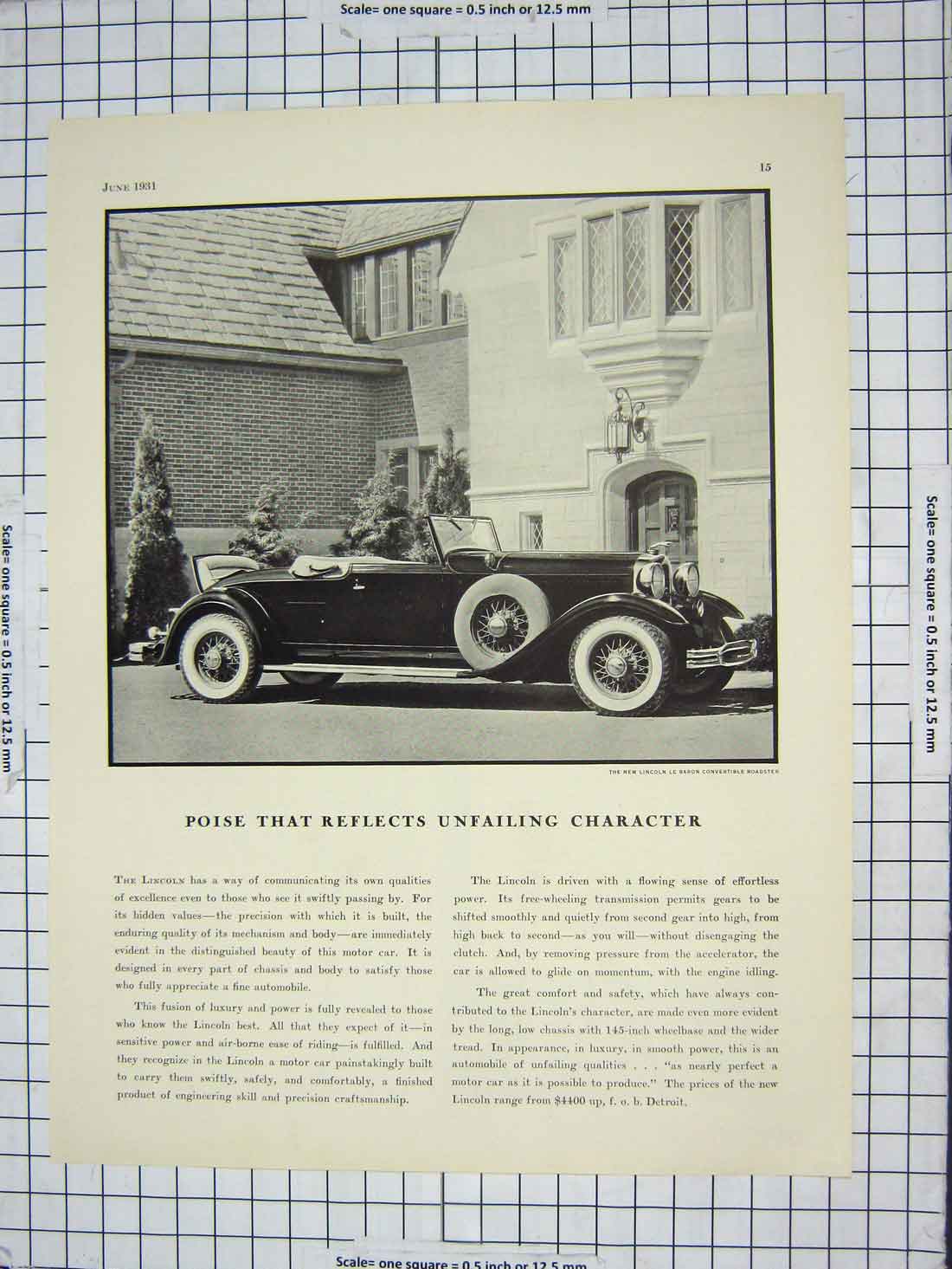 Original Old Antique Print Advertisement Lincoln Baron Convertible Motor Car