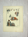 Original Old Antique Print Colour Mediaeval Bad Lot Defeating Ends Justice