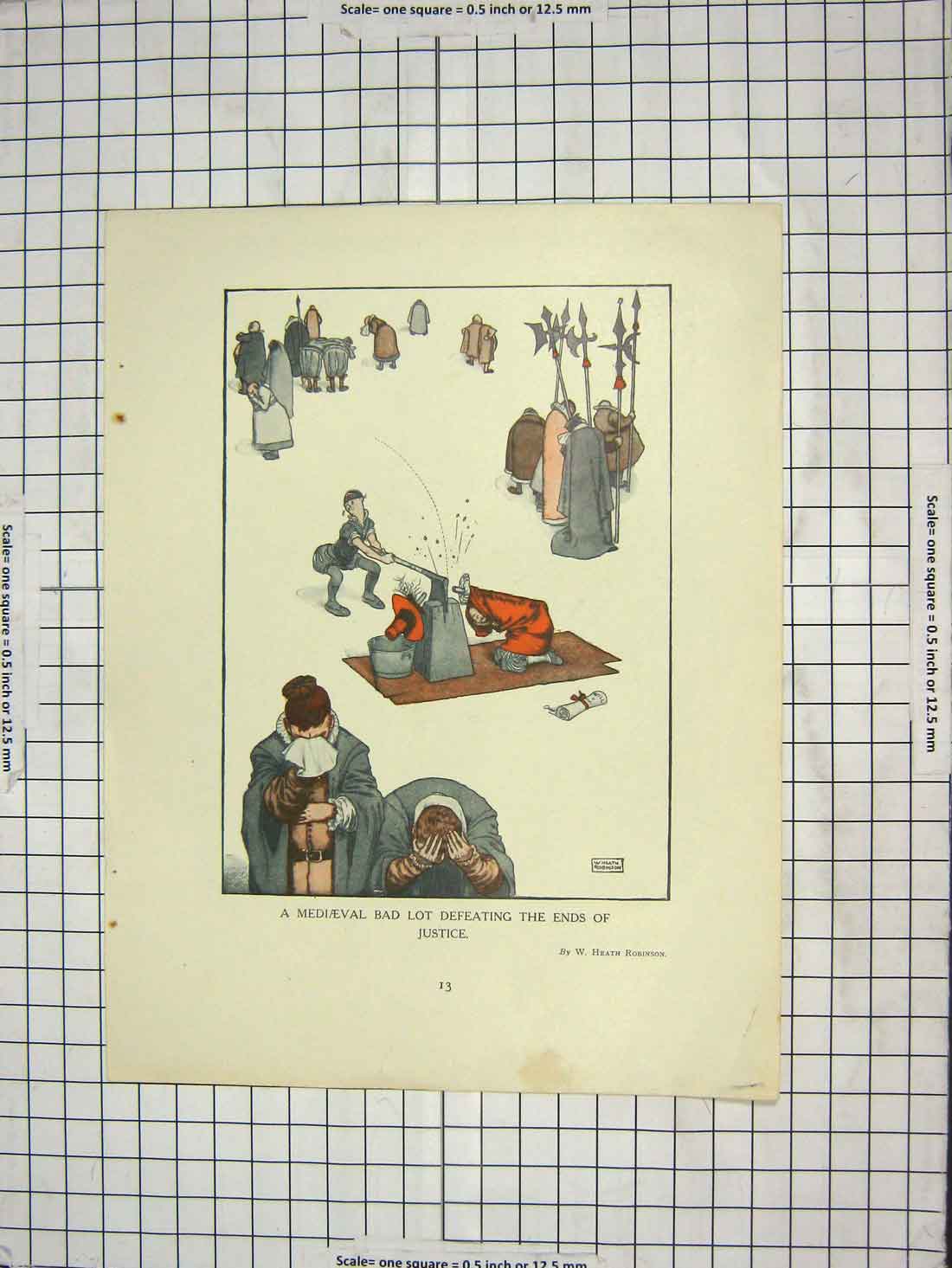 Original Old Antique Print Colour Mediaeval Bad Lot Defeating Ends Justice