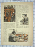 Original Old Antique Print Men Drinking Bar Scene Fight France