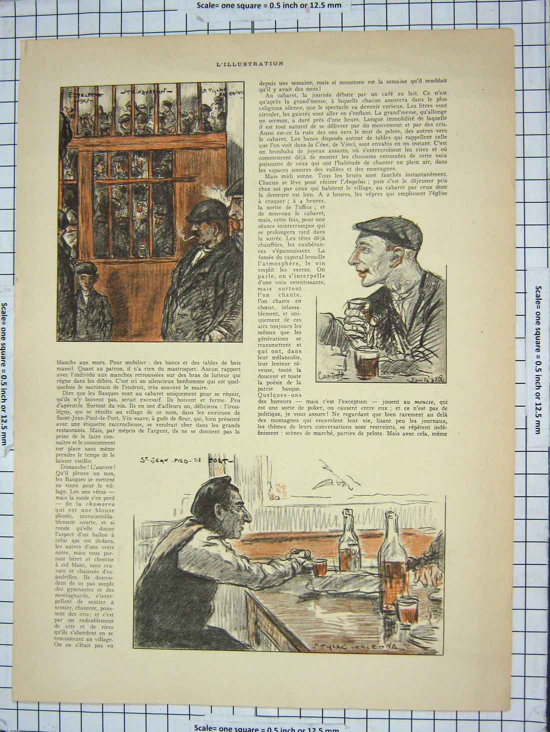 Original Old Antique Print Men Drinking Bar Scene Fight France