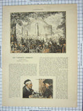 Original Old Antique Print Les Cabarets Basques French Men Drinking Colour