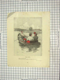 Old Antique Print Family Boat Trip River Lumley Passenger Train Belcher