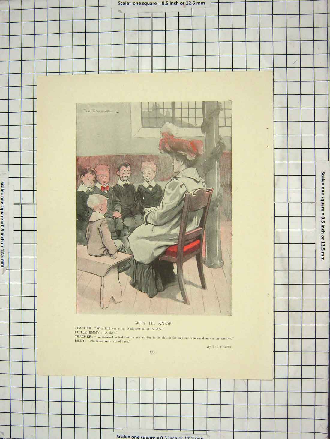 Original Old Antique Print Teacher School Children Browne Honeymoon Hotel