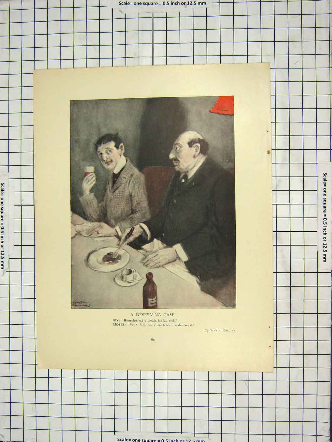 Original Old Antique Print Men Eating Dinner Collins Moses Huskinson