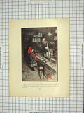 Original Old Antique Print Man Shop Little Boy Customer Girl Grandpa Chickens