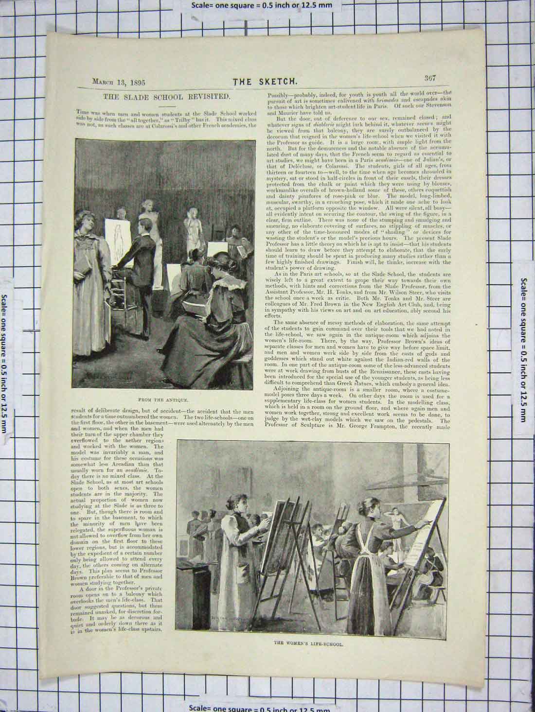 Original Old Antique Print 1895 Slade School Women Art Sculptors Afternoon Tea