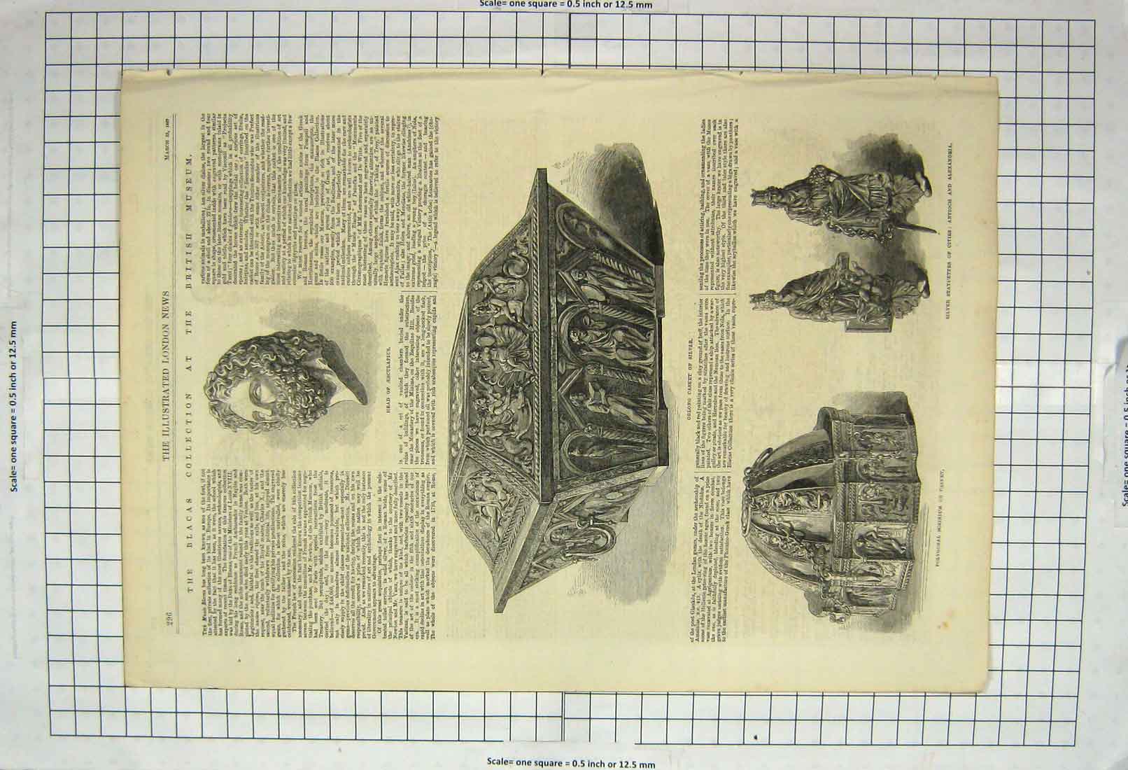 Original Old Antique Print 1867 Blacas British Museum Oblong Casket Polygonal