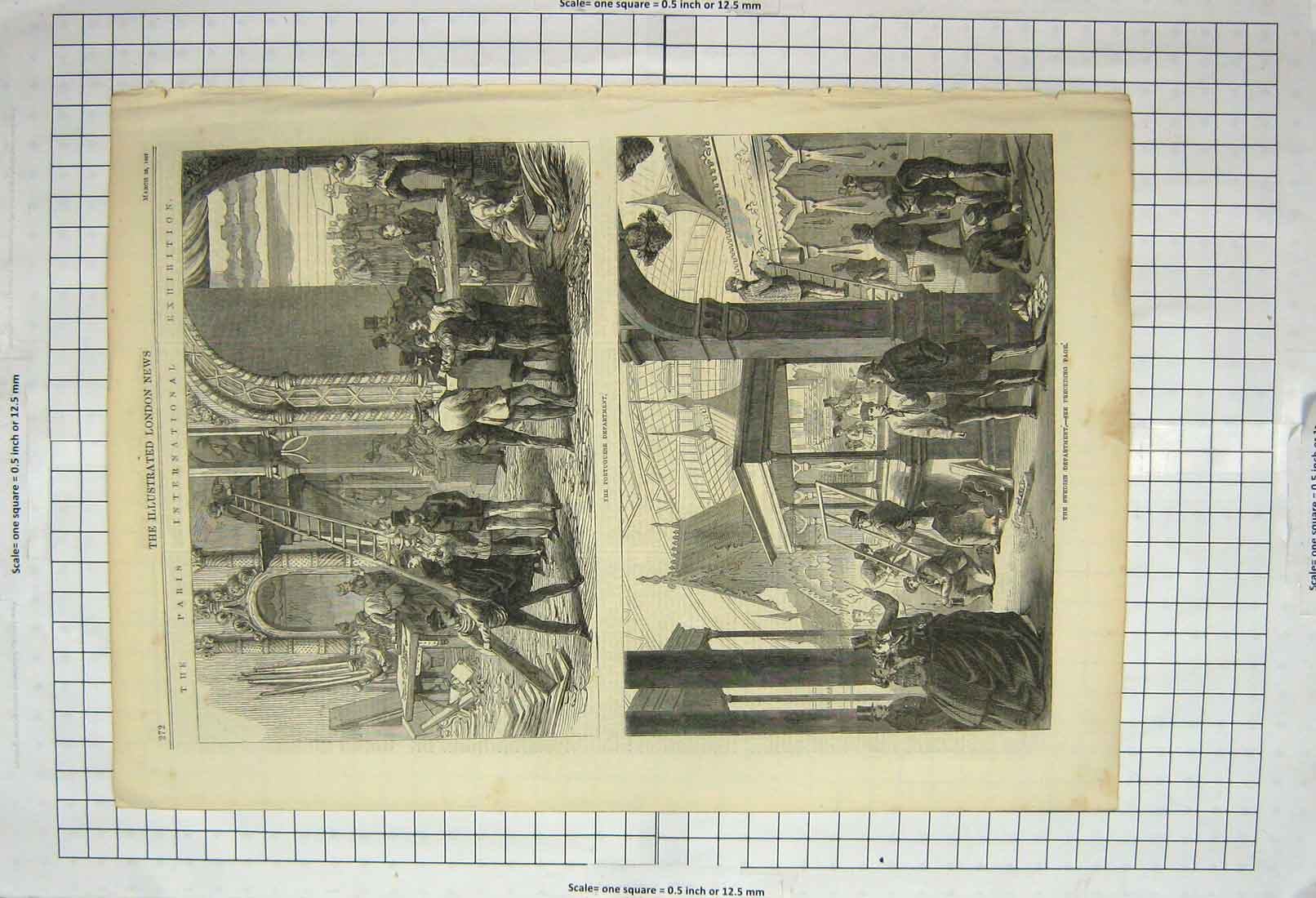 Original Old Antique Print Paris Exhibition 1867 Portuguese Swedish Department