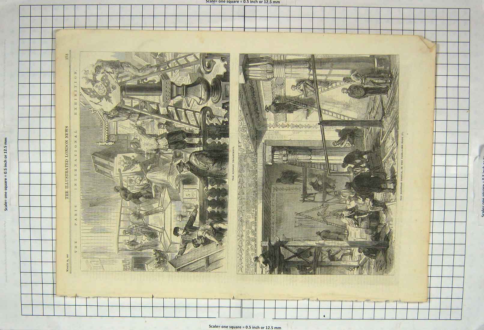 Original Old Antique Print 1867 Paris Exhibition Russian Egyptian Temple Park