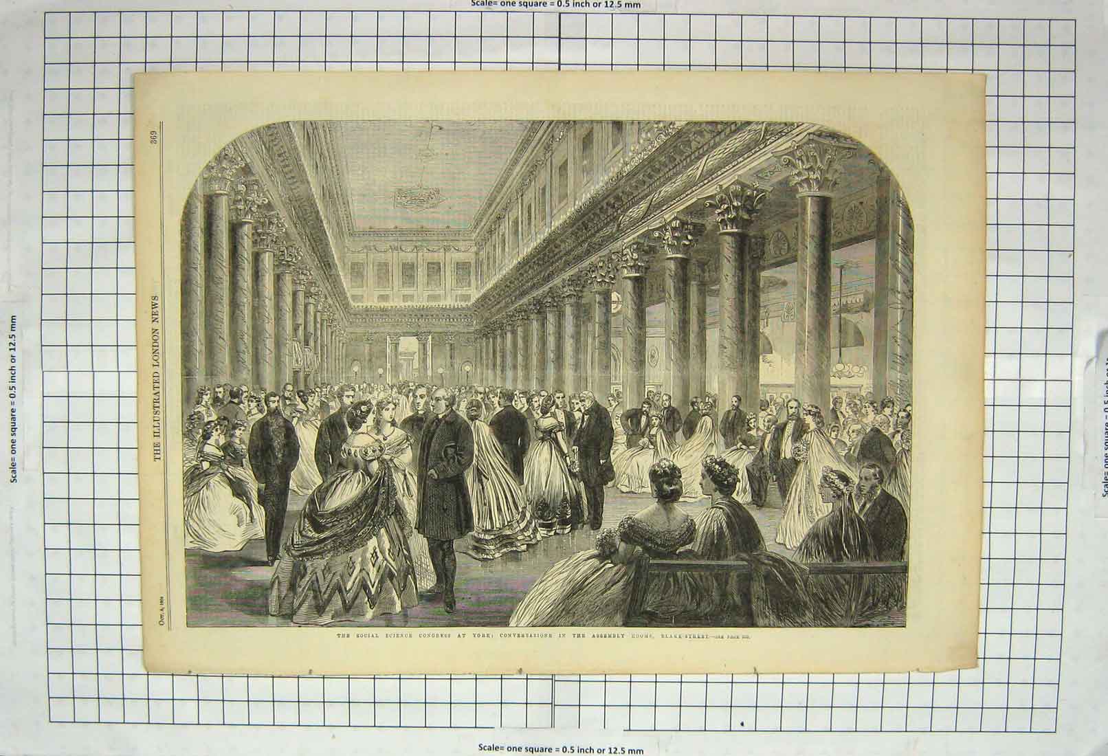Original Old Antique Print 1864 Social Science Congress York Blake Street Rooms