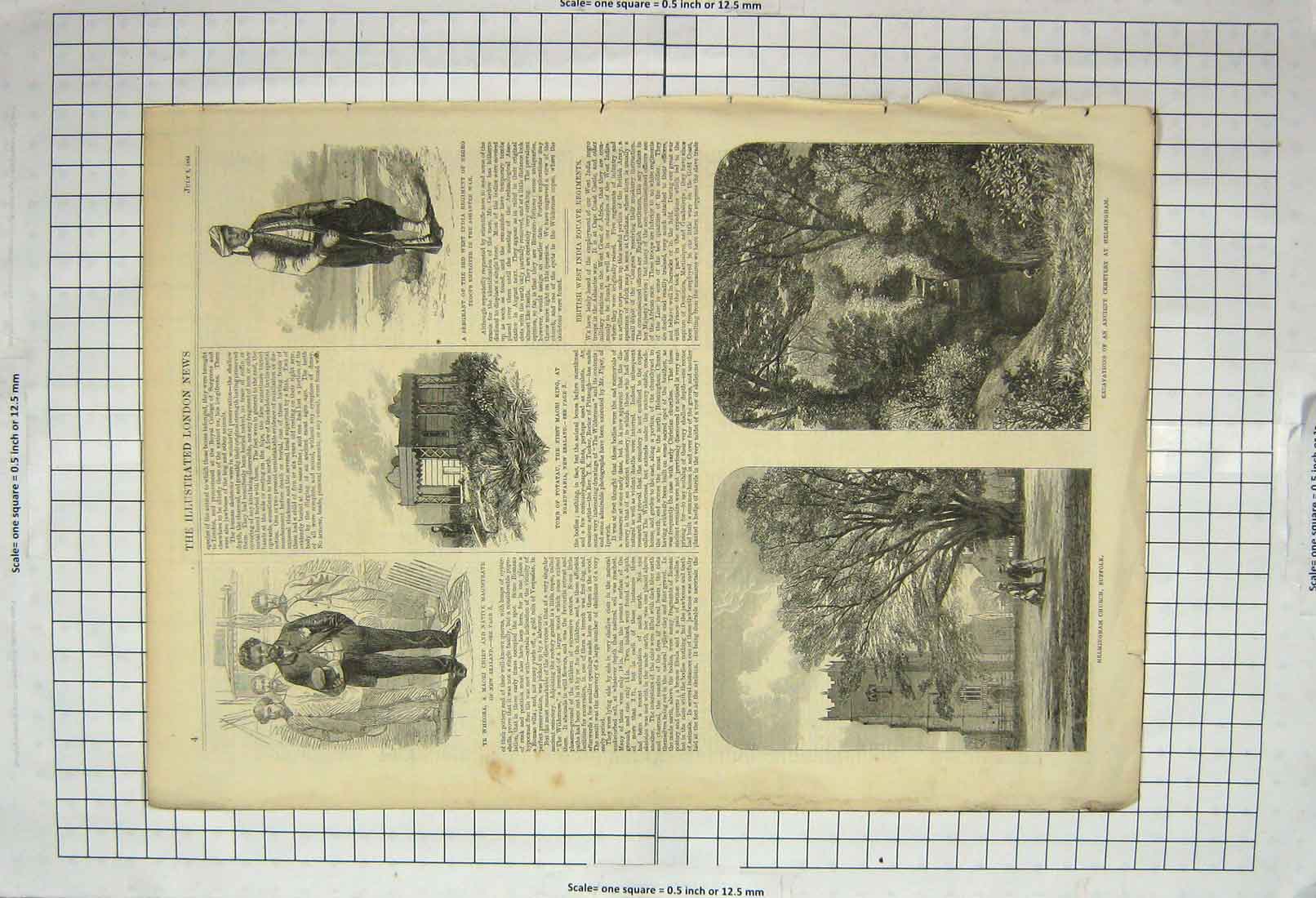 Original Old Antique Print 1864 Tomb Potatau Maori Helmingham Church Suffolk