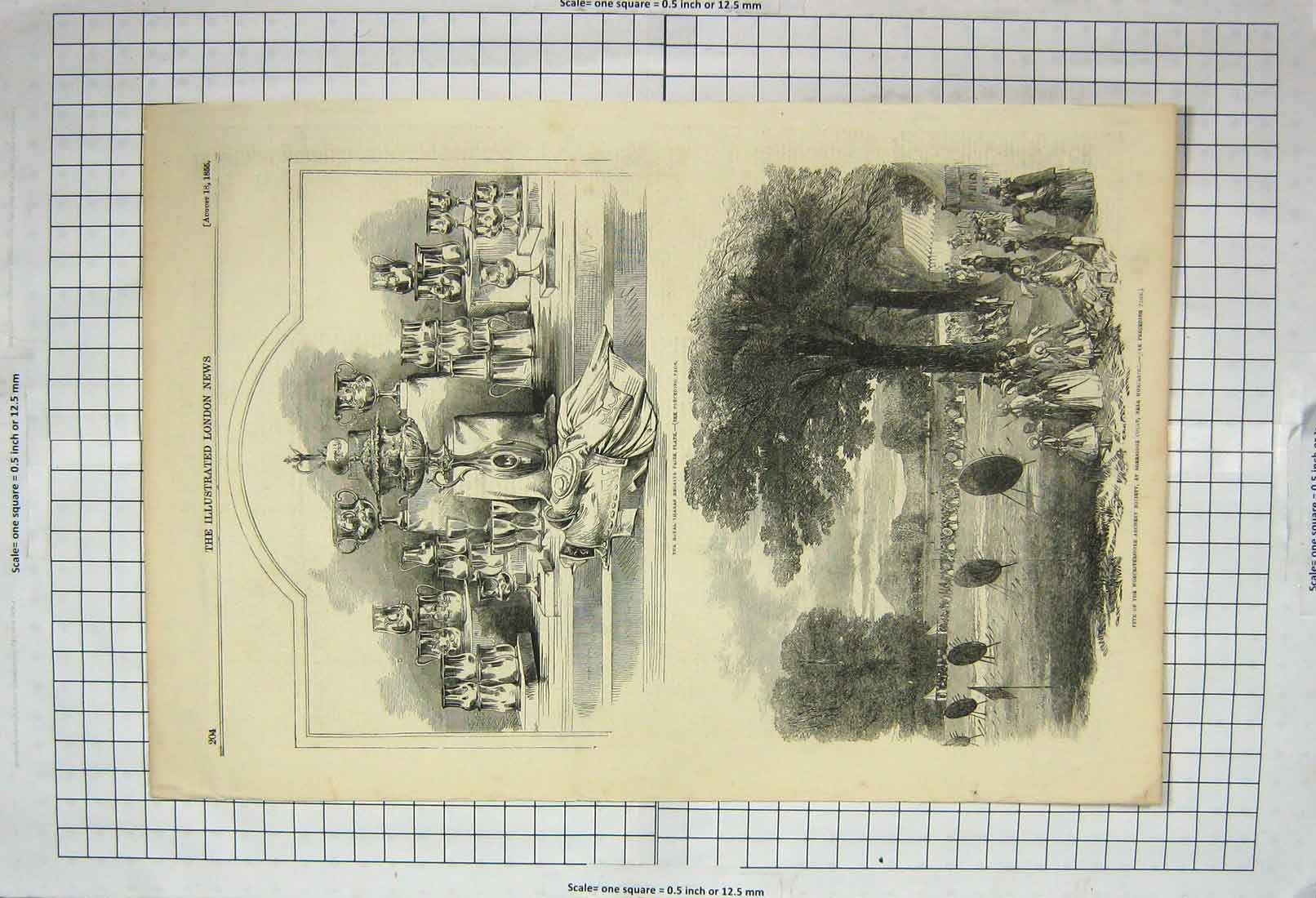 Old Antique Print 1855 Royal Thames Regatta Archery Sherridge Worcester 19th