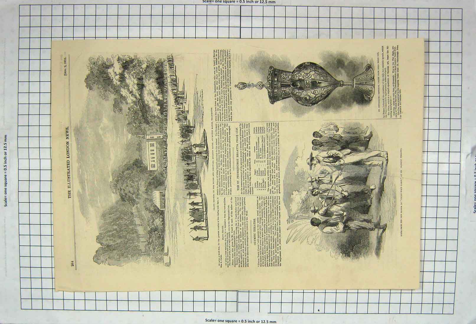 Original Old Antique Print 1852 Devon Cornwall Archery Theatre Yacht Club Prize