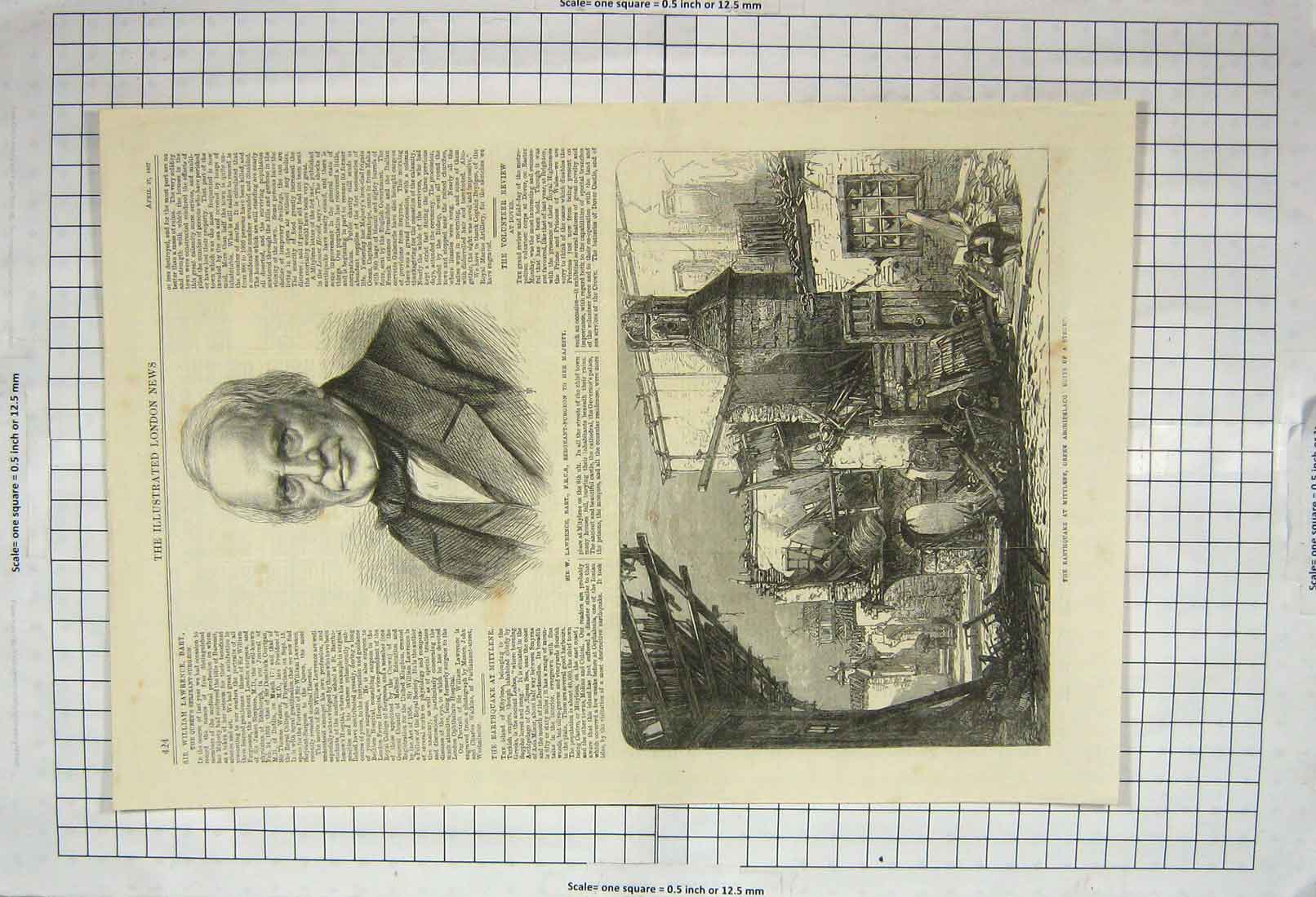Original Old Antique Print 1867 Lawrence Earthquake Mitylene Greek Archipelago