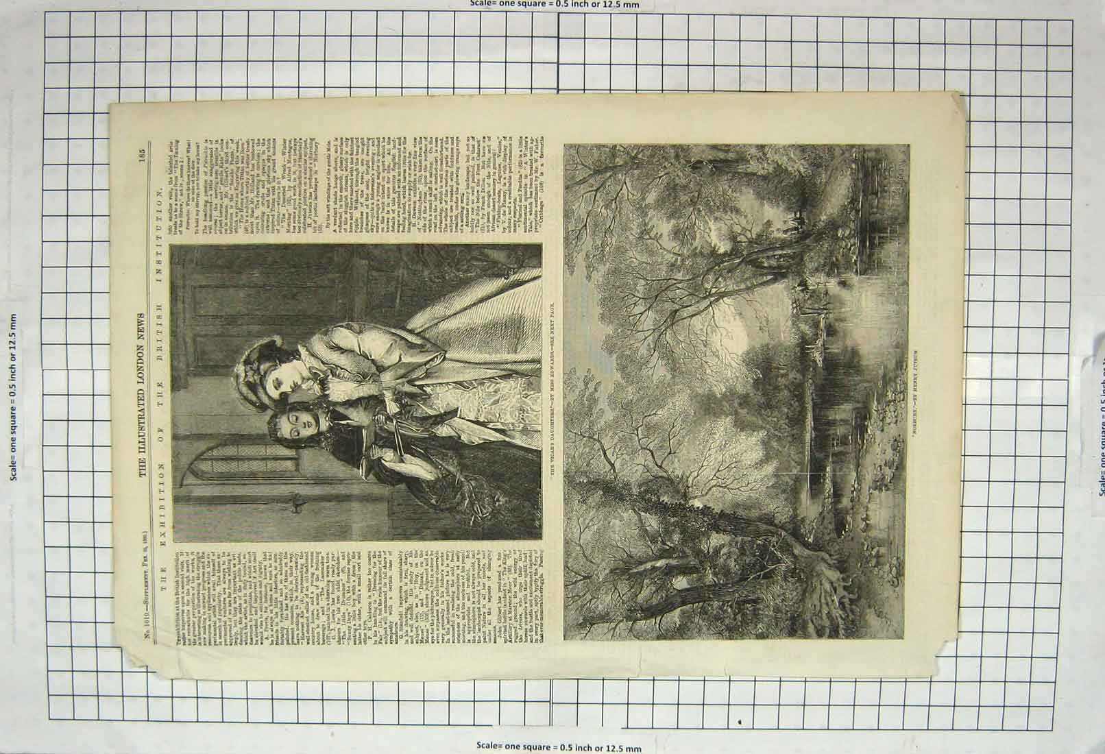 Original Old Antique Print 1860 Portrait Vicars Daughters Norbury Trees Stream