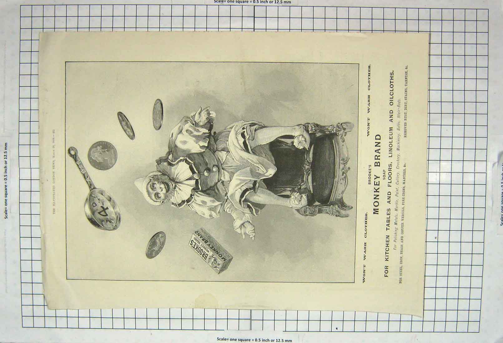 Old Antique Print 1898 Advertisement Monkey Brand Soap Cleaning Washing 19th