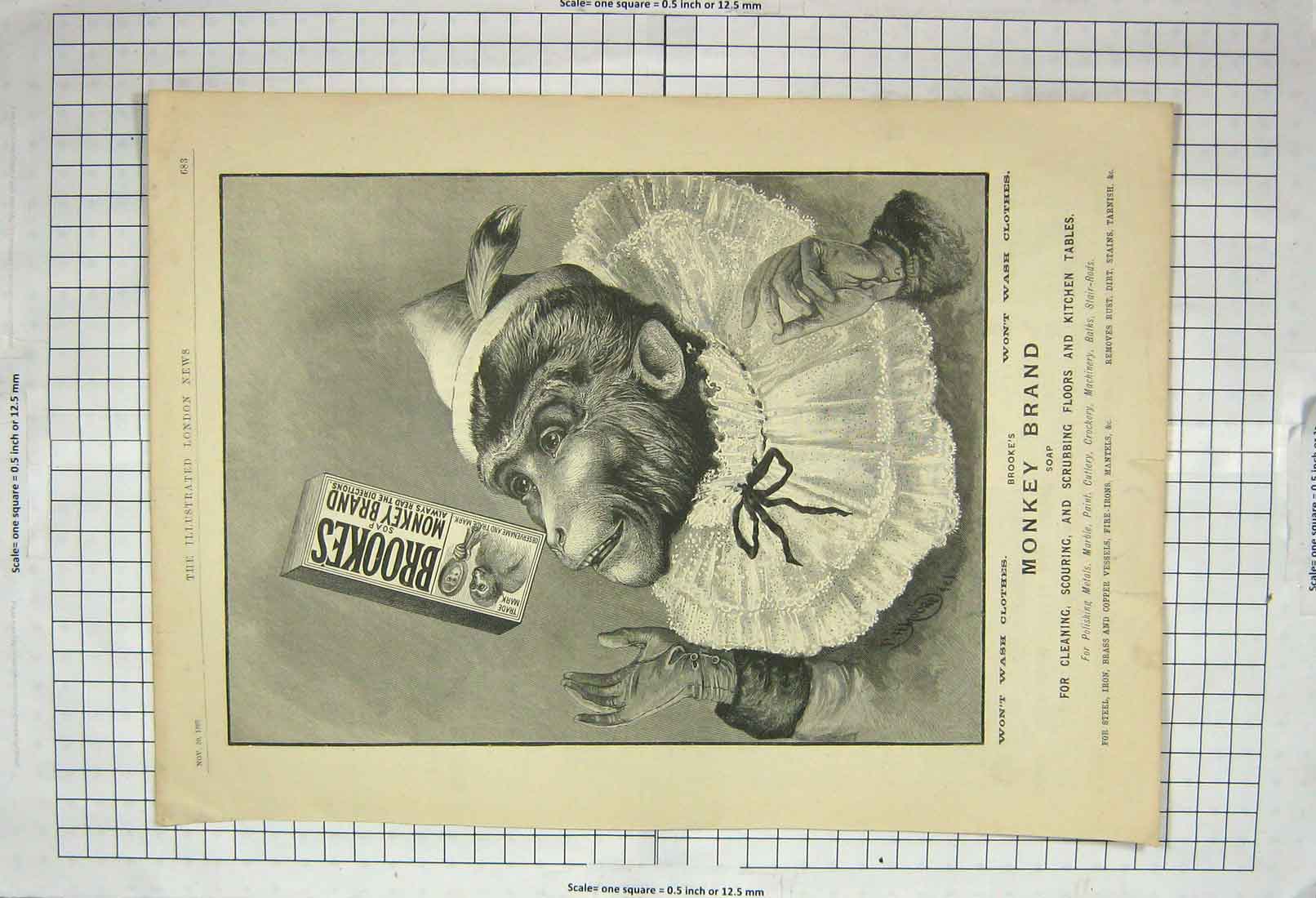 Original Old Antique Print 1895 Advertisement Monkey Brand Soap Washing Clothes