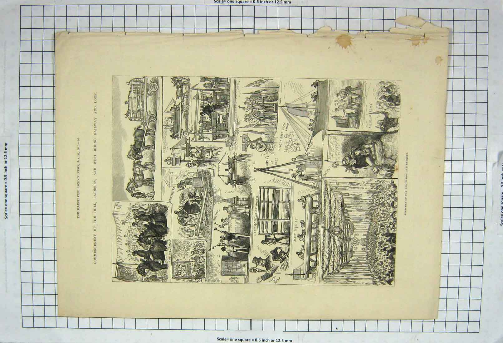 Old Antique Print 1881 Hull Barnsley West Riding Railway Dock Transport 19th