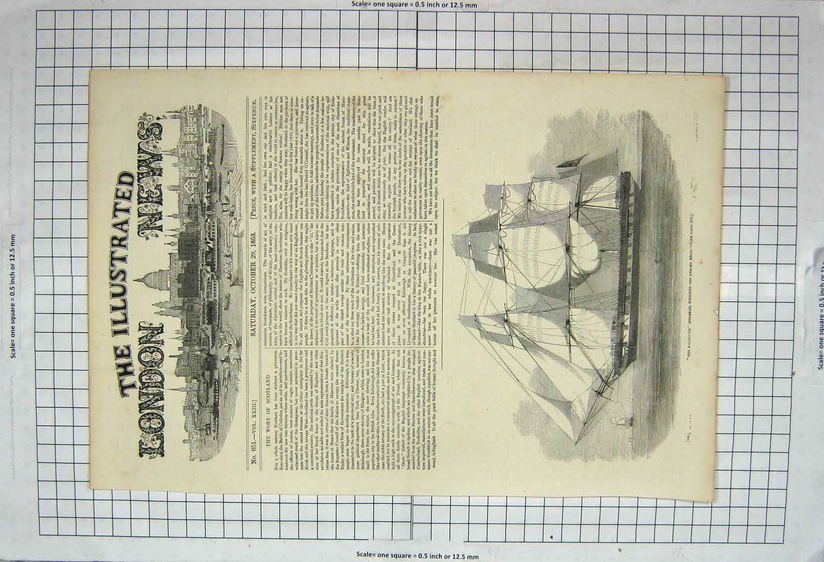 Original Old Antique Print 1853 Dalhousie Ship Indiaman Wrecked Beachy Head