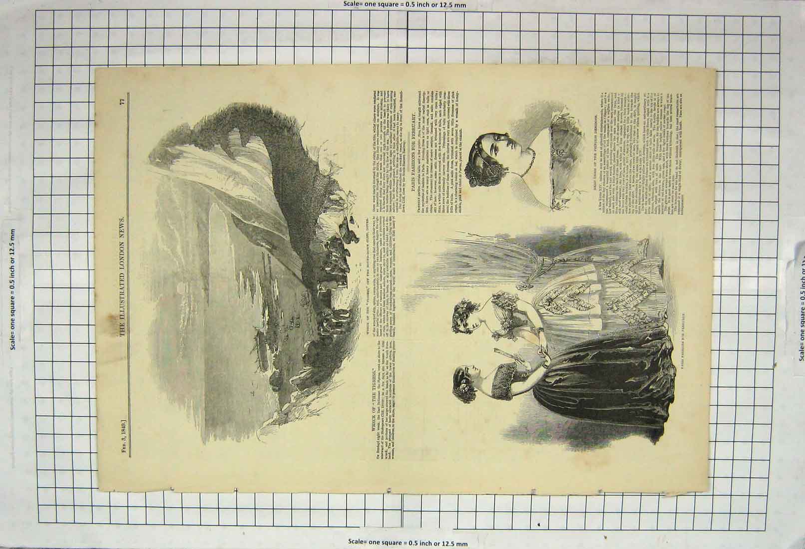 Antique Old Print *3906 1849 Ship Wreck Tigress Dover Paris Fashion Demidoff