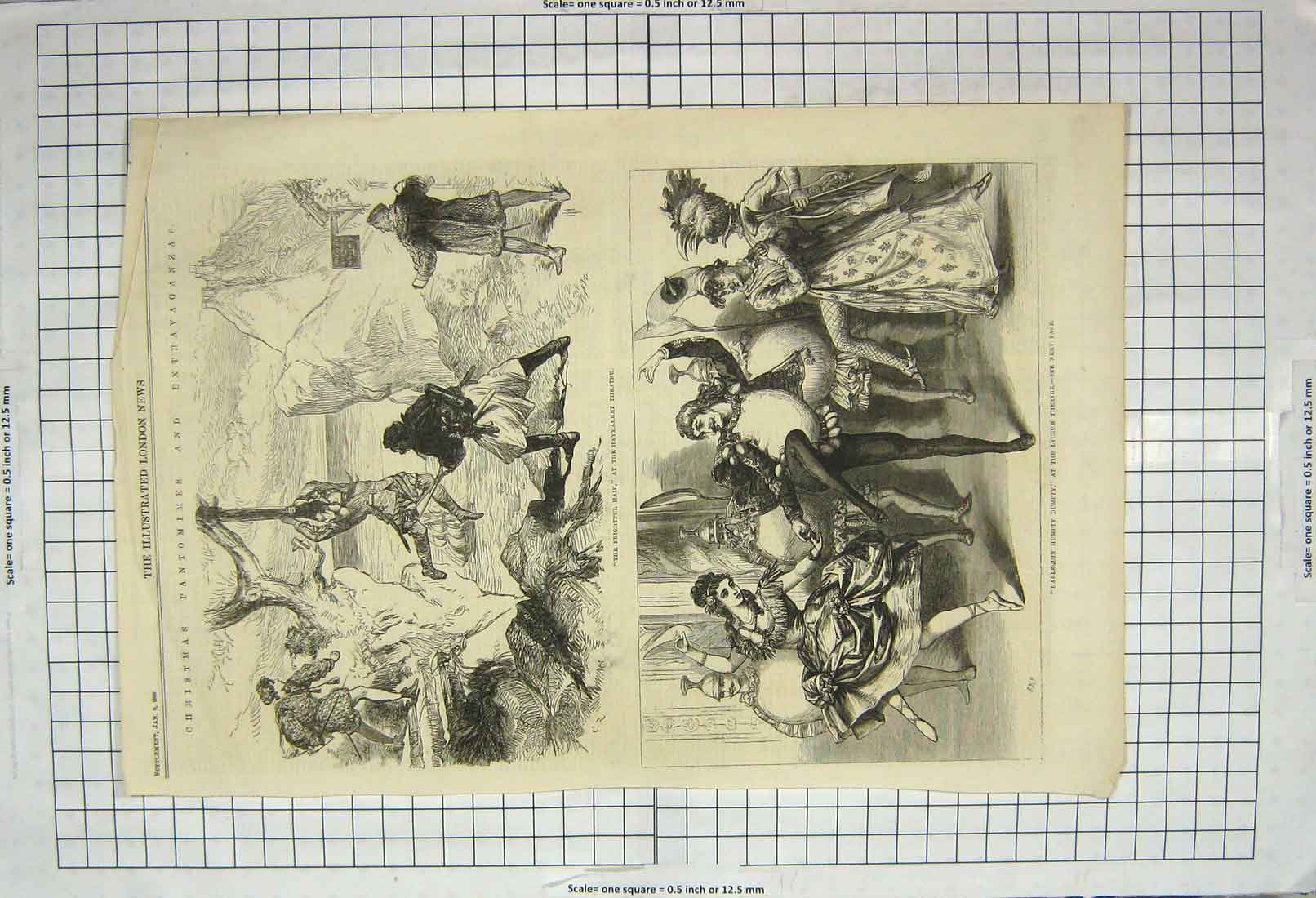 Original Old Antique Print 1869 Christmas Pantomimes Haymarket Theatre Lyceum