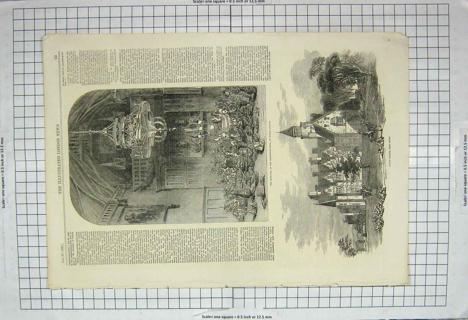 Original Old Antique Print 1855 Bilton Grange Rugby Dejeuner Banqueting Hall