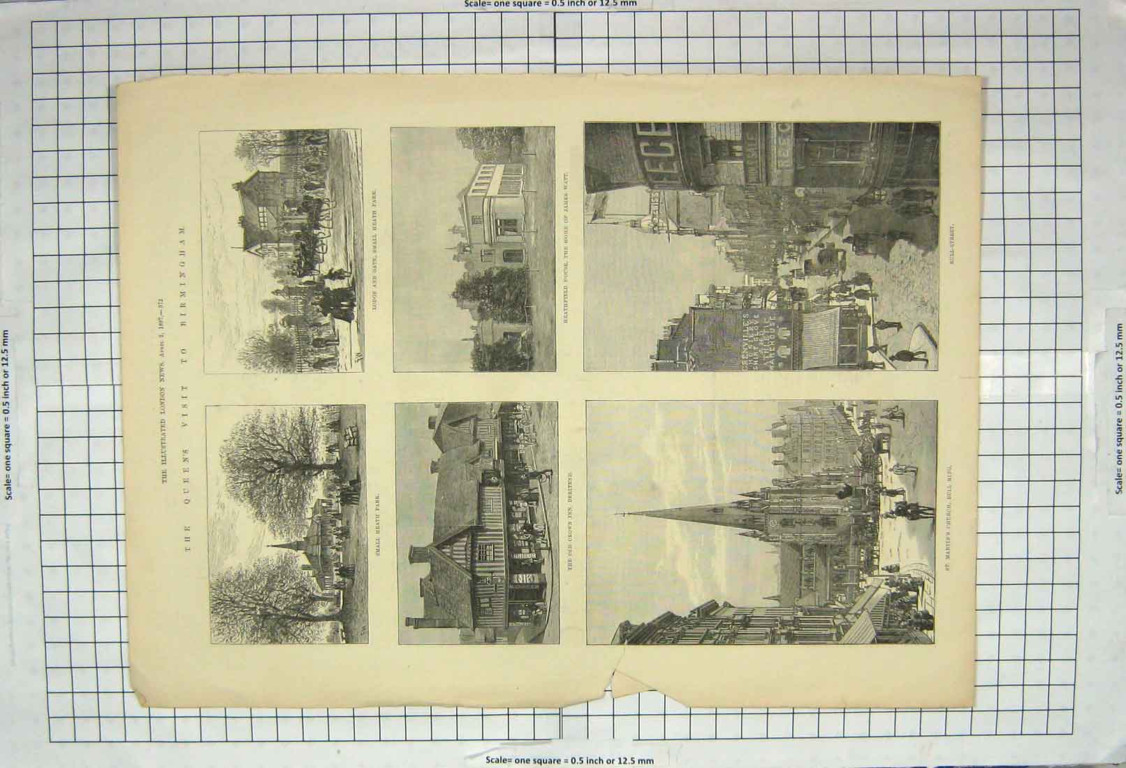 Original Old Antique Print 1887 Queen Birmingham Church James Watt Deritend