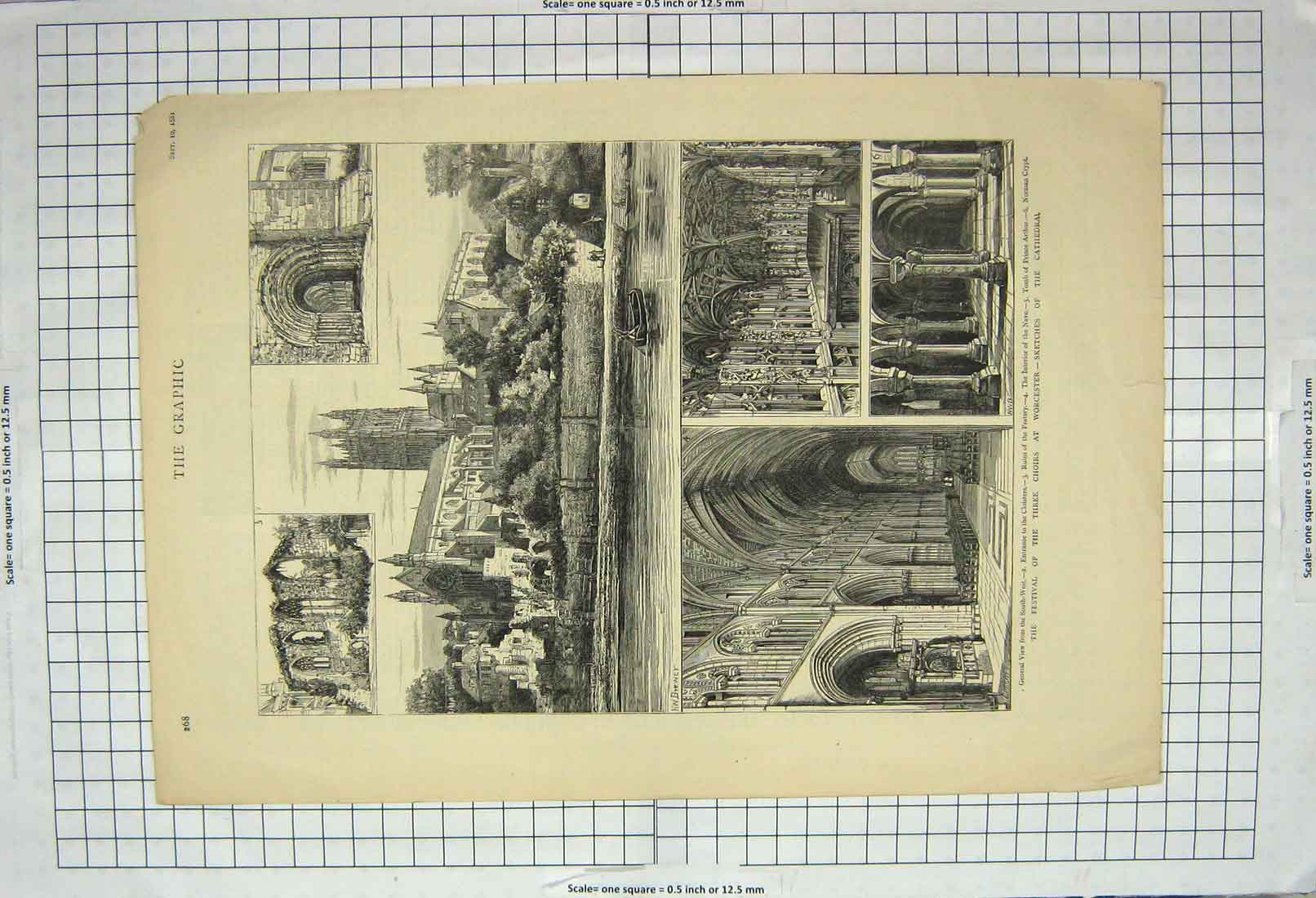 Original Old Antique Print 1881 Worcester Cathedral Tomb Prince Arthur Fratery