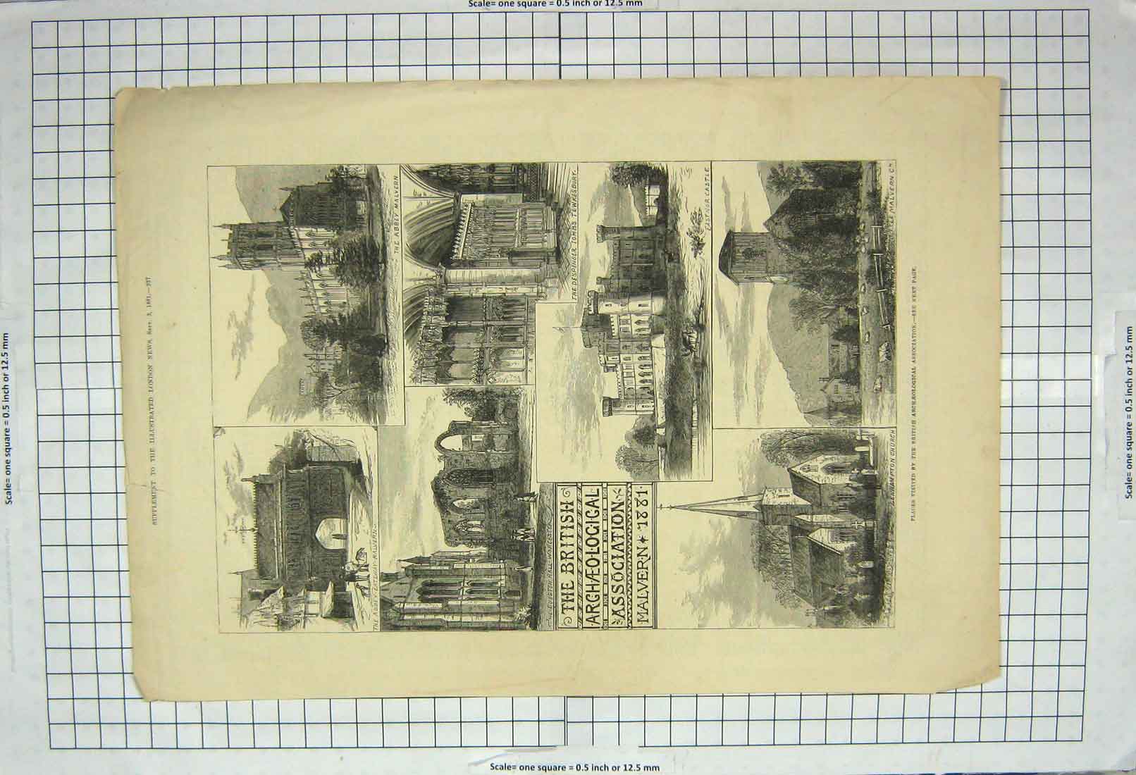 Original Old Antique Print 1881 Malvern Abbey Eastnor Castle Leahampton Church