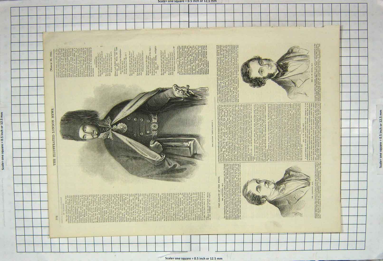 Original Old Antique Print 1845 Sultan Abdul-L-Mejid Aglionby Hope Parliament