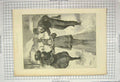Original Old Antique Print 1894 Winter Scene Children Playing Ice Skating Snow