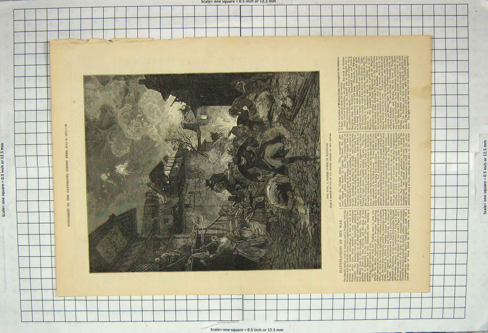 Original Old Antique Print 1877 War Street Scene Nicopolis Siers Expolsion 19th