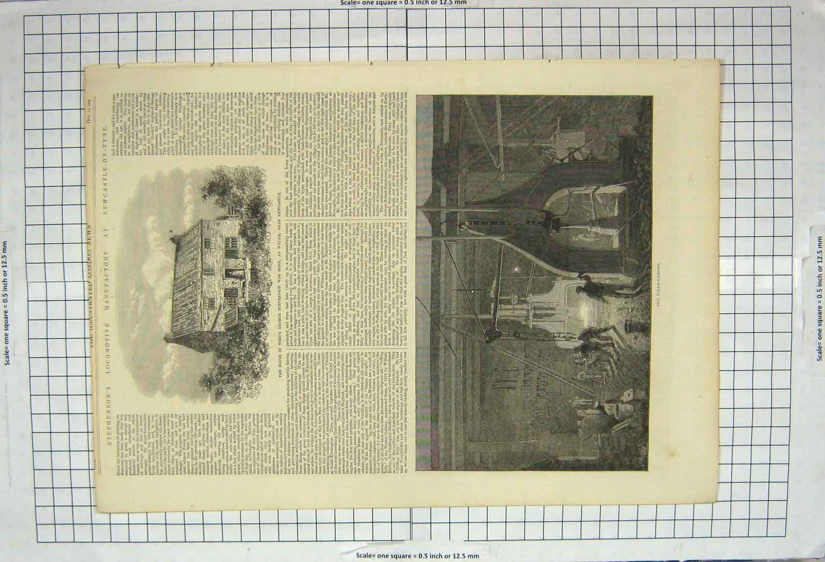 Original Old Antique Print 1864 Steam-Hammer George Stephenson Locomotive 19th