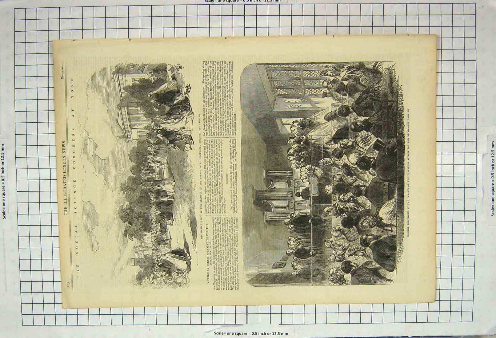 Old Antique Print 1864 Social Science Congress York Asylum Blind Concert 19th