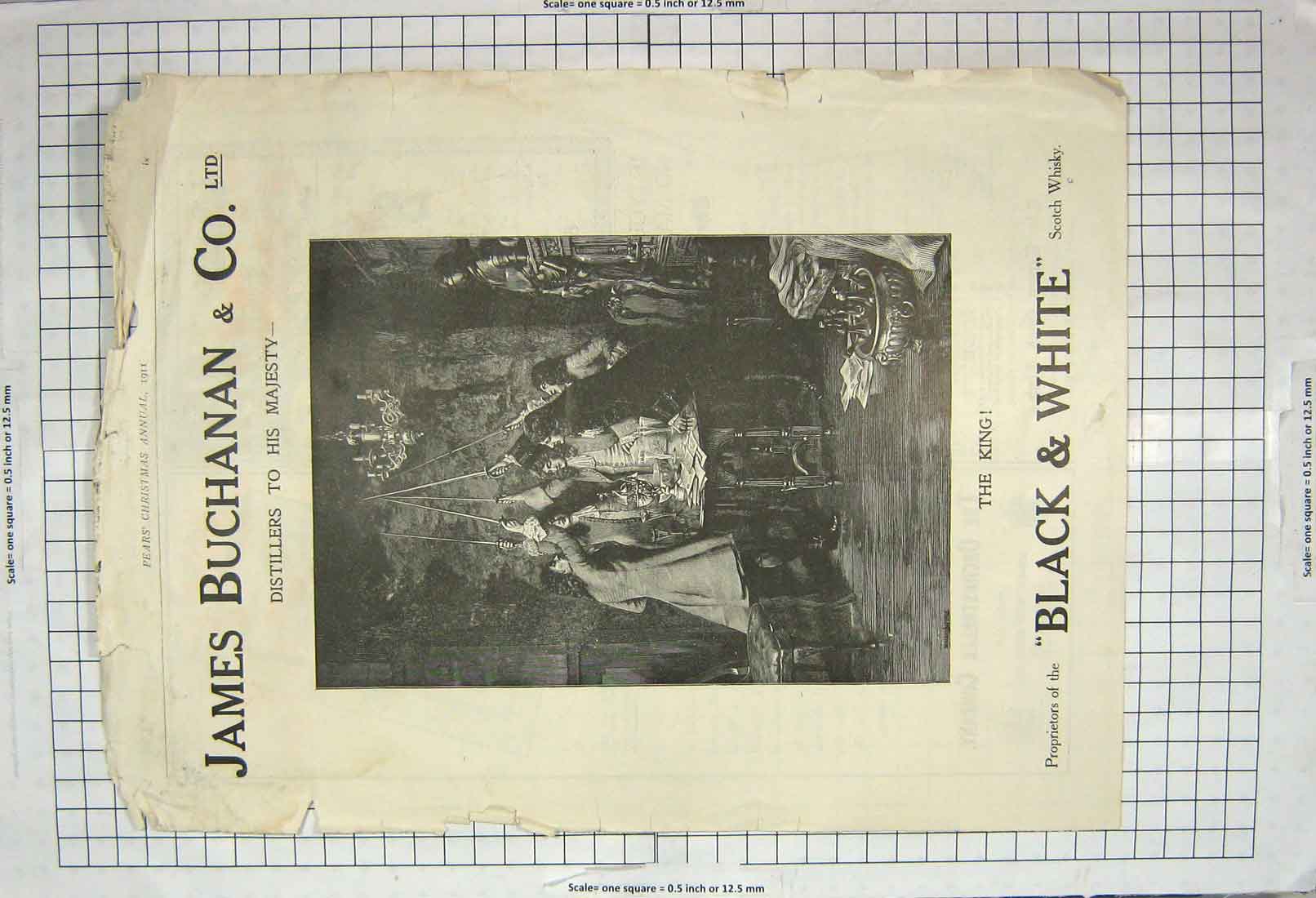 Old Antique Print 1911 James Buchanan Black White Scotch Whisky Cheese 20th