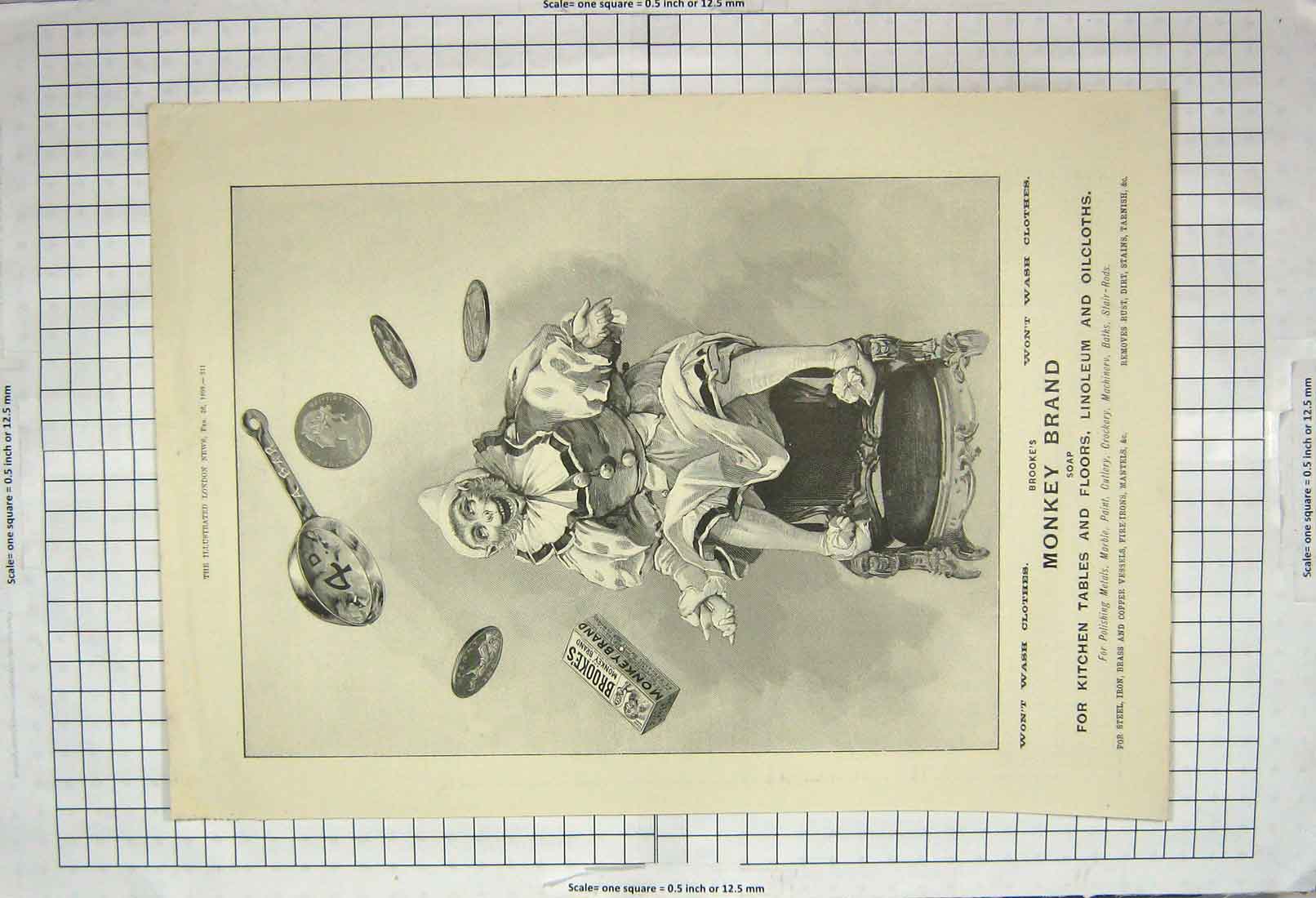 Old Antique Print 1898 Advertisement Monkey Brand Soap Lipton Fluid Beef 19th